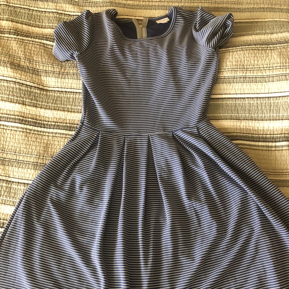 Navy and Cream Striped Amelia Pleated/Pockets